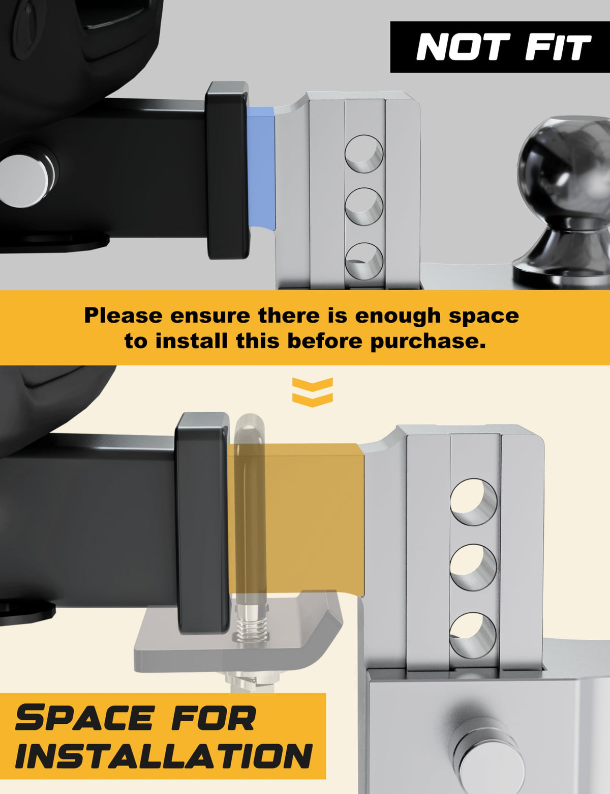 RETRUE side view with 1.25-inch shank installed demonstrating universal compatibility