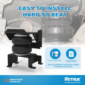 RETRUE air bag next to wheel showing compact size and correct fitment for rear suspension