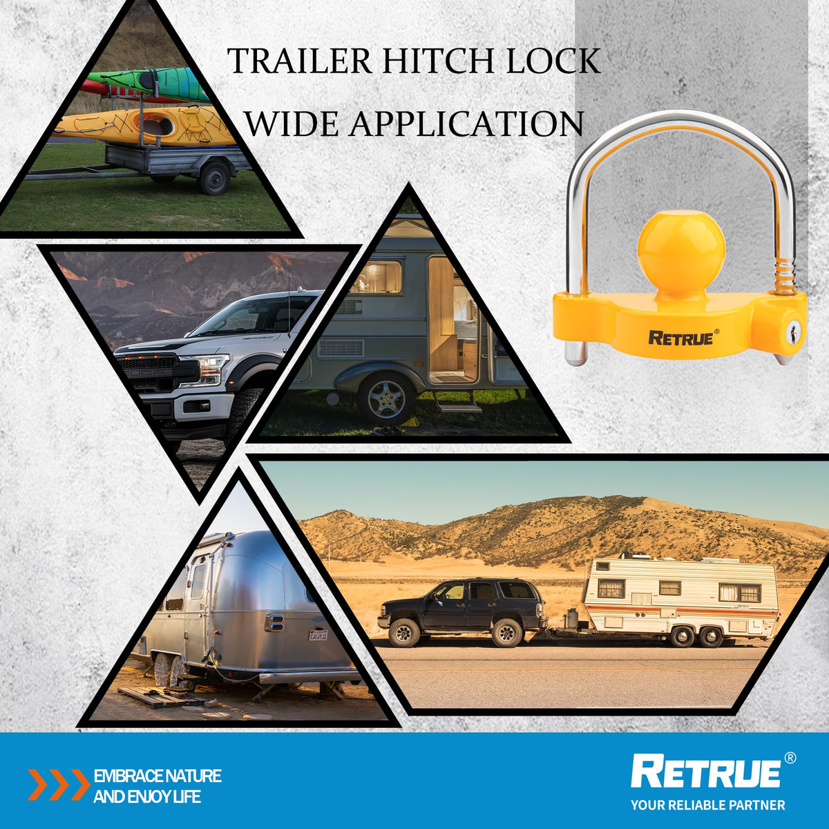 RETRUE lock next to hitch ball for scale demonstrating adjustable fit
