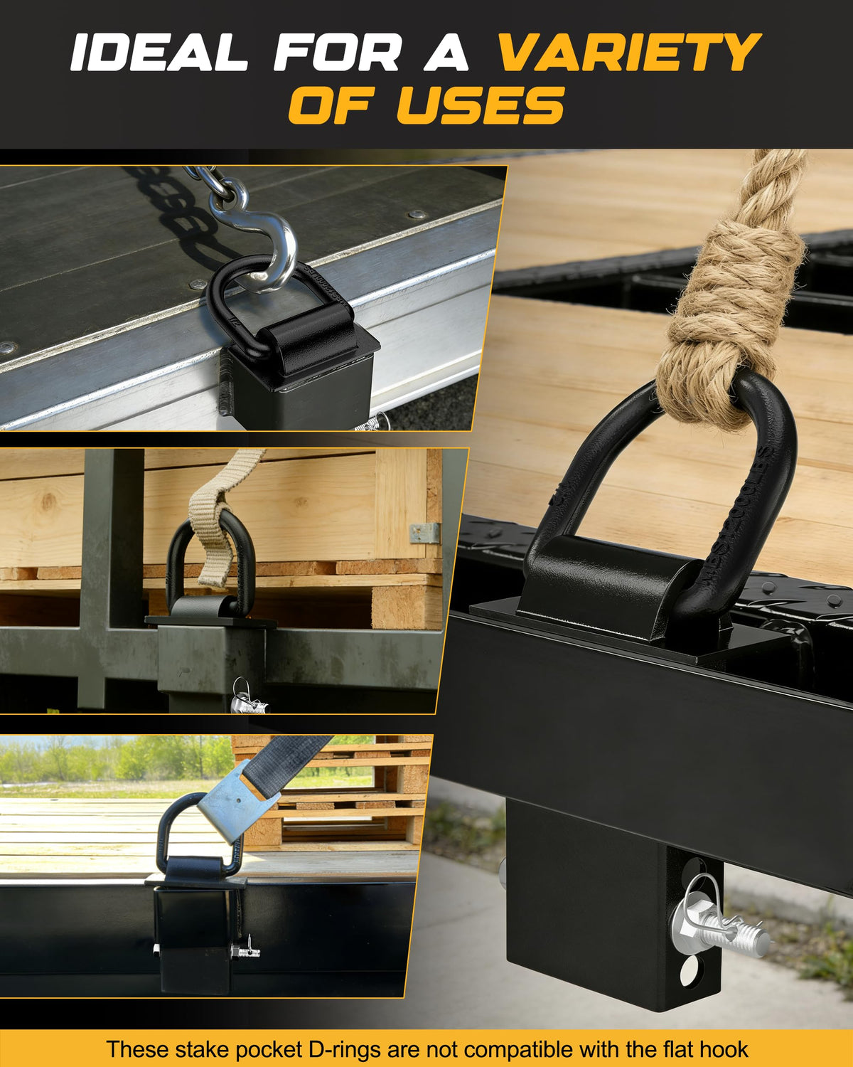 RETRUE ratchet strap attached to D-ring demonstrating reliable load restraint