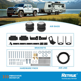RETRUE lifestyle image of loaded Tacoma showing stable ride and level cargo benefit