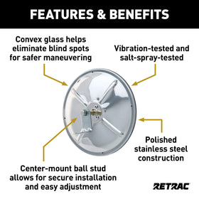 RETRAC polished stainless housing reflecting light showing corrosion resistance and benefit long-lasting finish