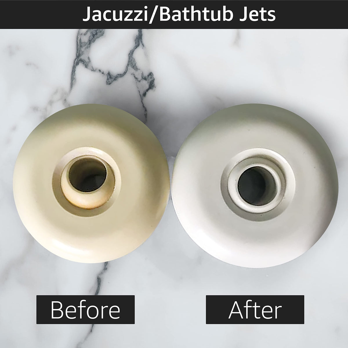 Retro-Brite gel treating bathtub jets improving plastic whiteness and cleanliness