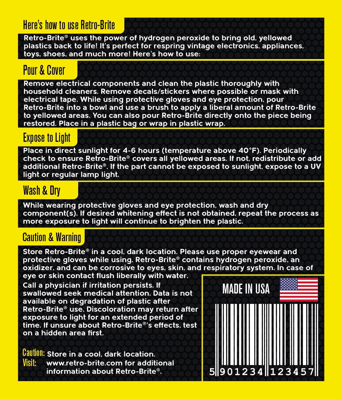 Retro-Brite label detail readable with directions and ingredient clarity benefit