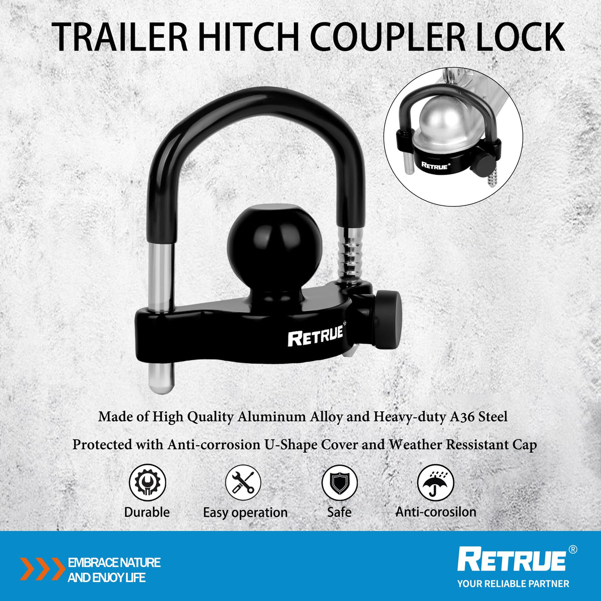 RETRUE close-up of cylinder boot protecting lock from water and dirt
