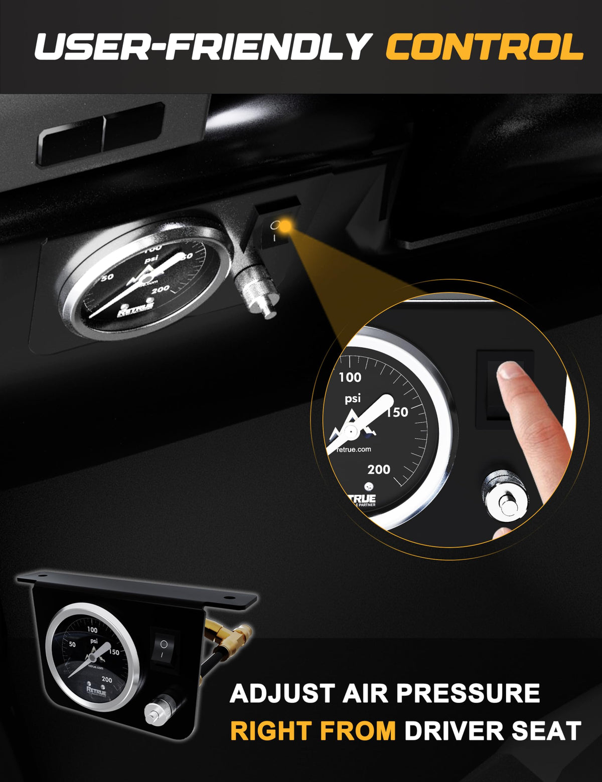 RETRUE compressor motor close-up highlighting durable build and reliable output