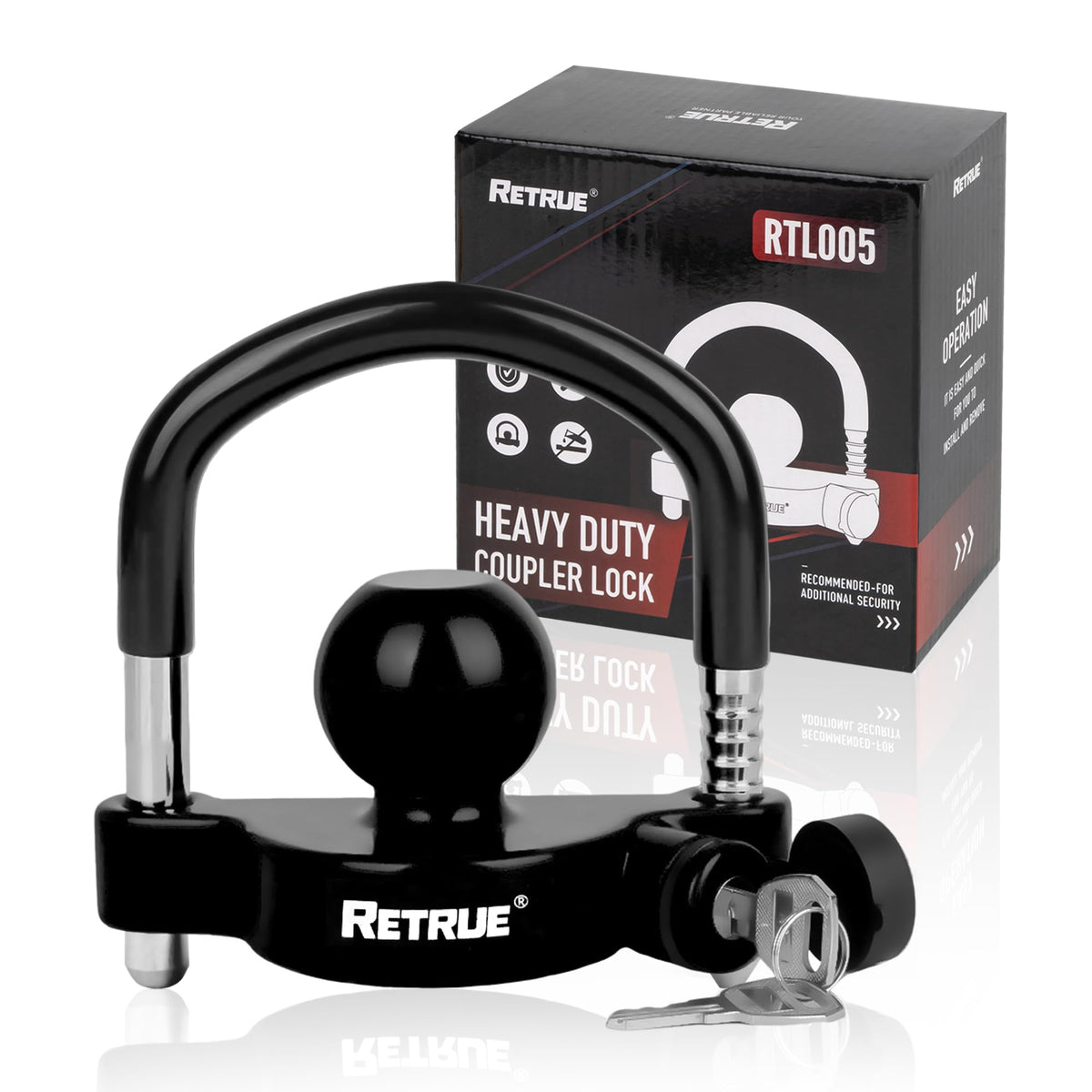 RETRUE front view lock on coupler showing secure fit and visible deterrent