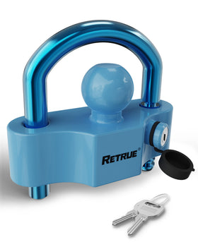 RETRUE front view of coupler lock showing secure closure and visible branding benefit deterrence