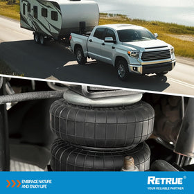RETRUE Tundra towing a trailer at campsite showing enhanced stability and confidence