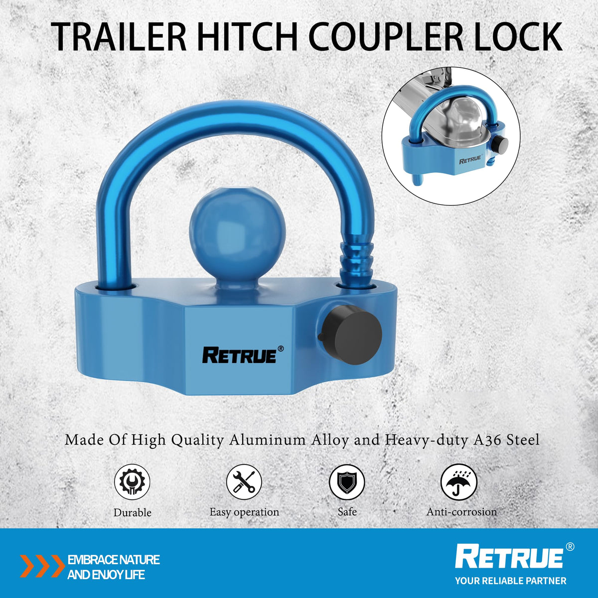 RETRUE side profile highlighting thick A36 steel shackle for enhanced cut and shear resistance