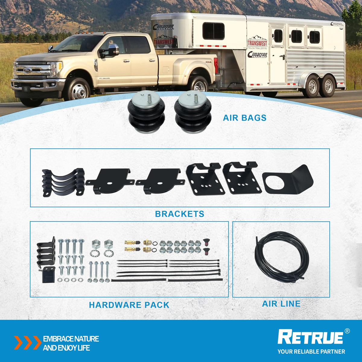 RETRUE air bag next to ruler showing scale and compact, truck-specific fit