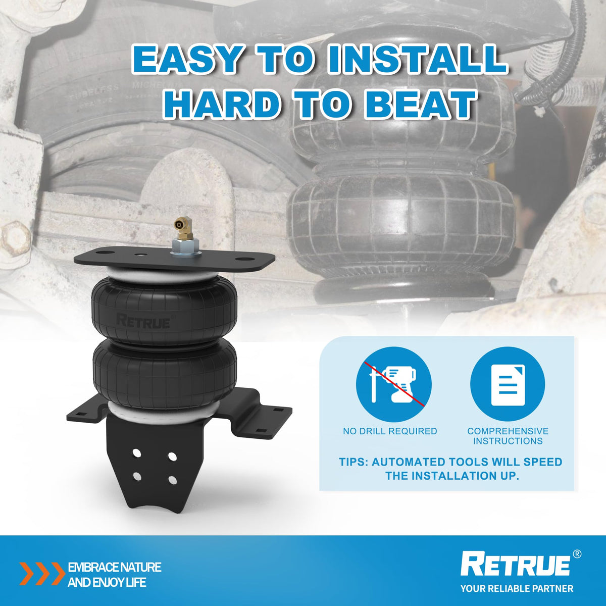 RETRUE-equipped Tundra leveled under heavy payload showing reduced sag and safer handling