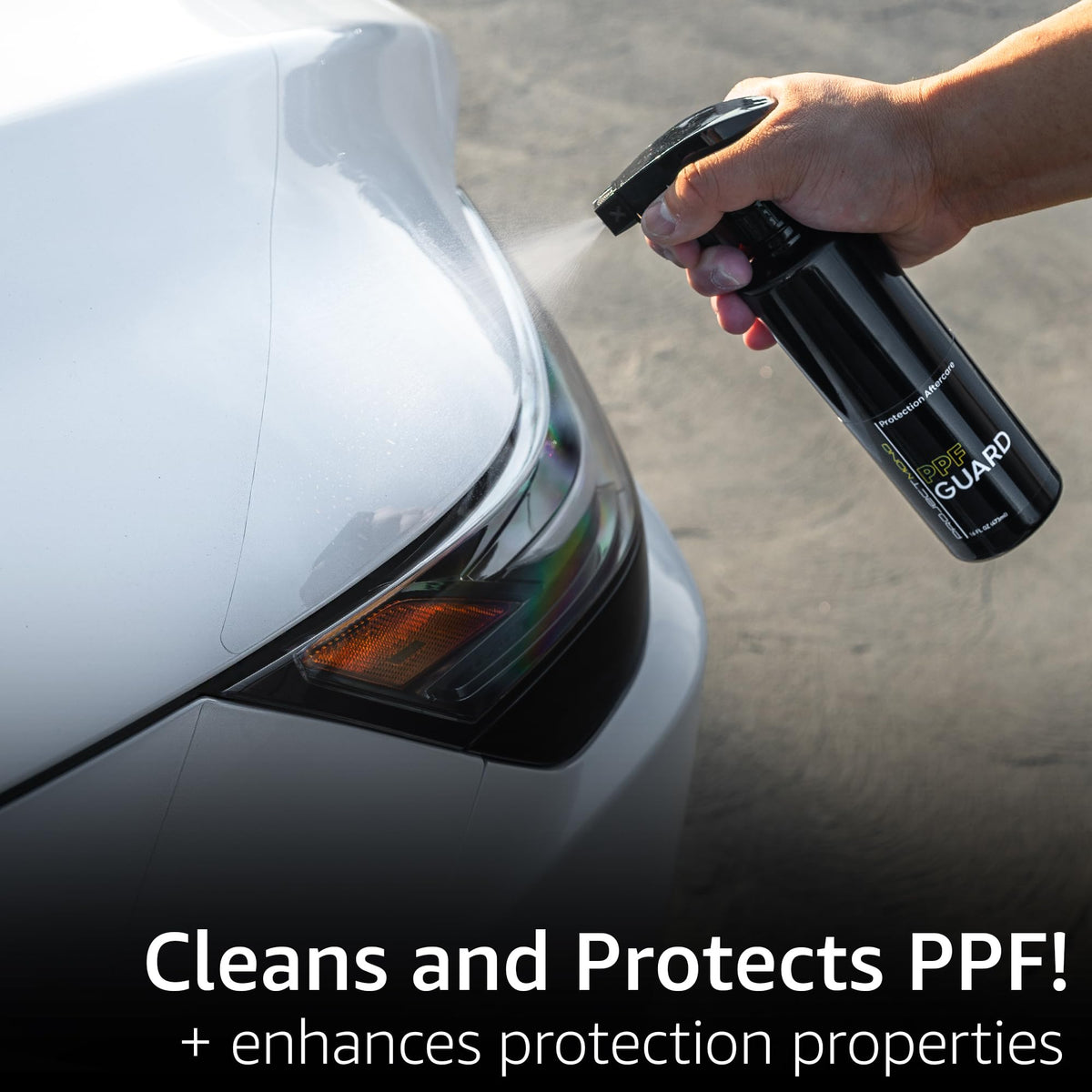 Rev Auto spray action on PPF panel demonstrating easy application benefit