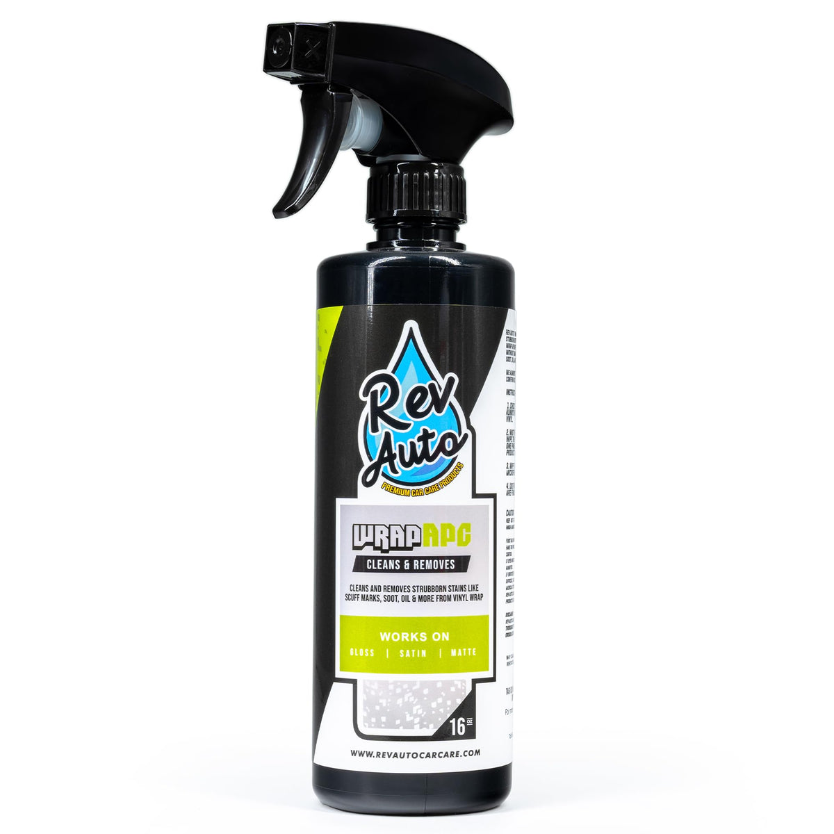 Rev Auto front label showing product name and volume, clear branding and benefits