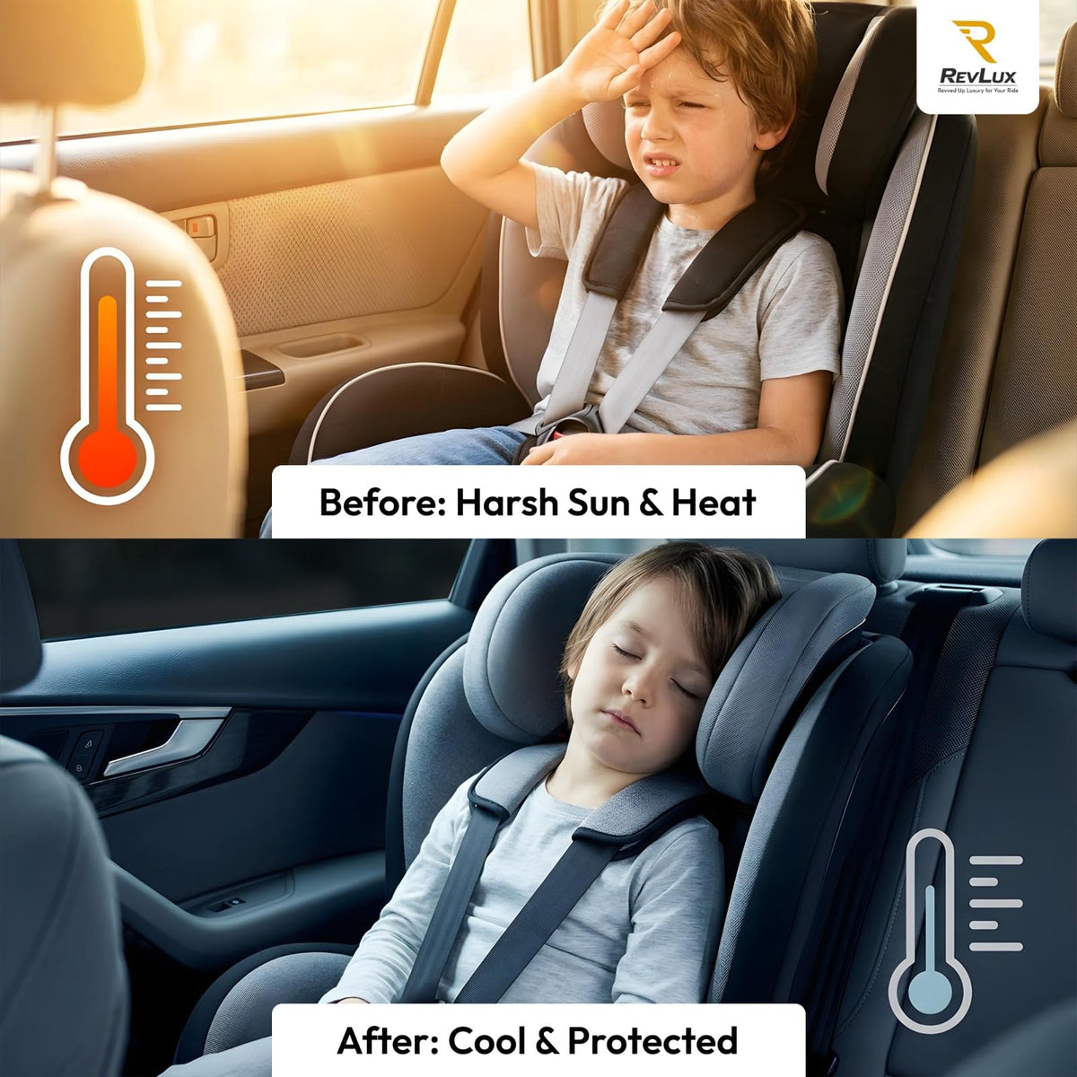 RevLux used in a parked car at night for sleeping comfort and privacy while camping
