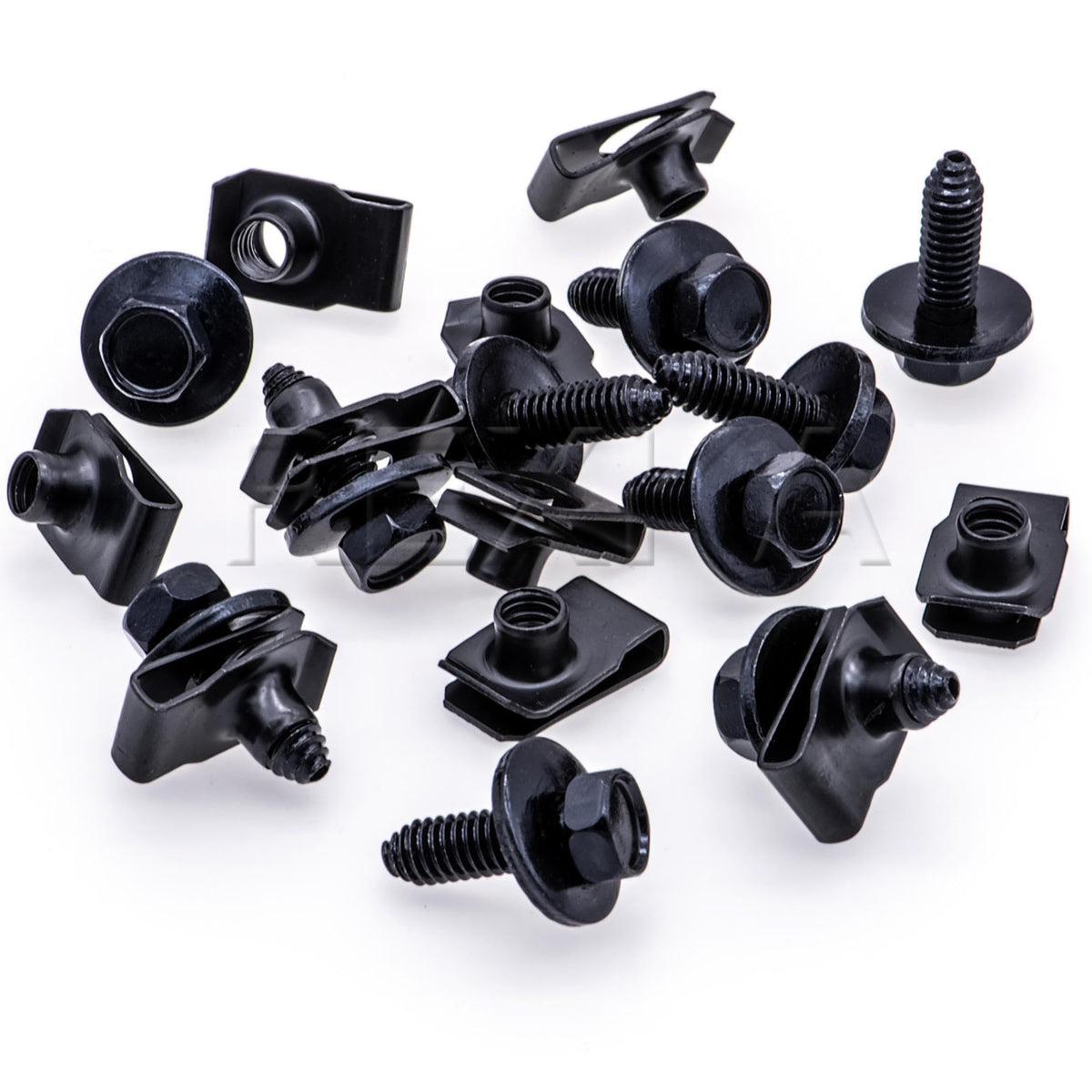 Rexka close-up of indented hex SEMS bolt and U-nut showing secure fit