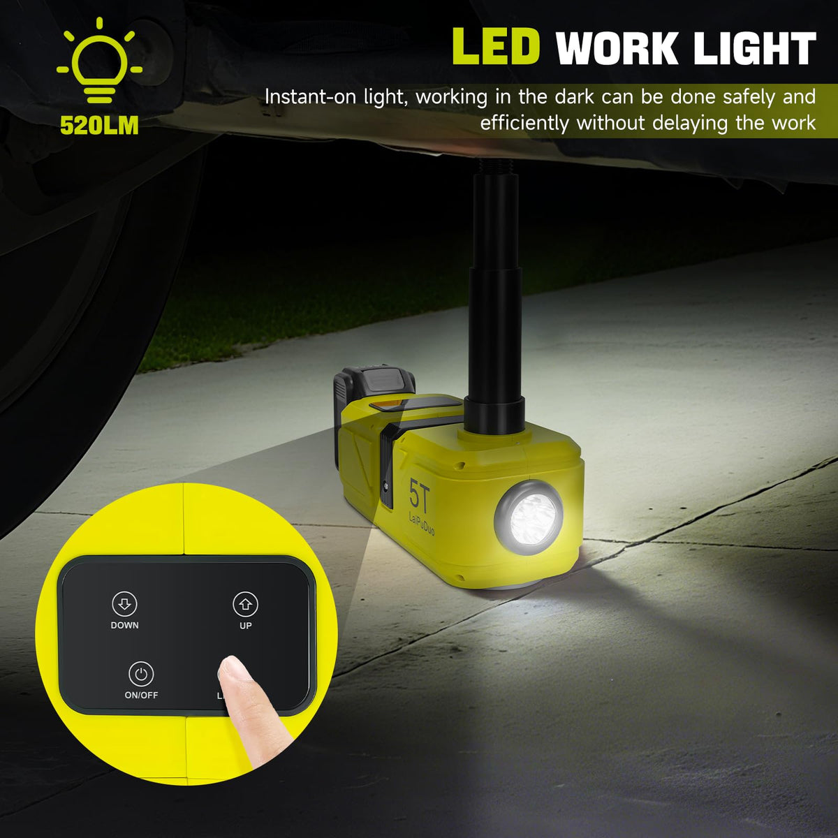 RexLeLXB with DeWalt battery attached to power the 220W motor, cordless convenience