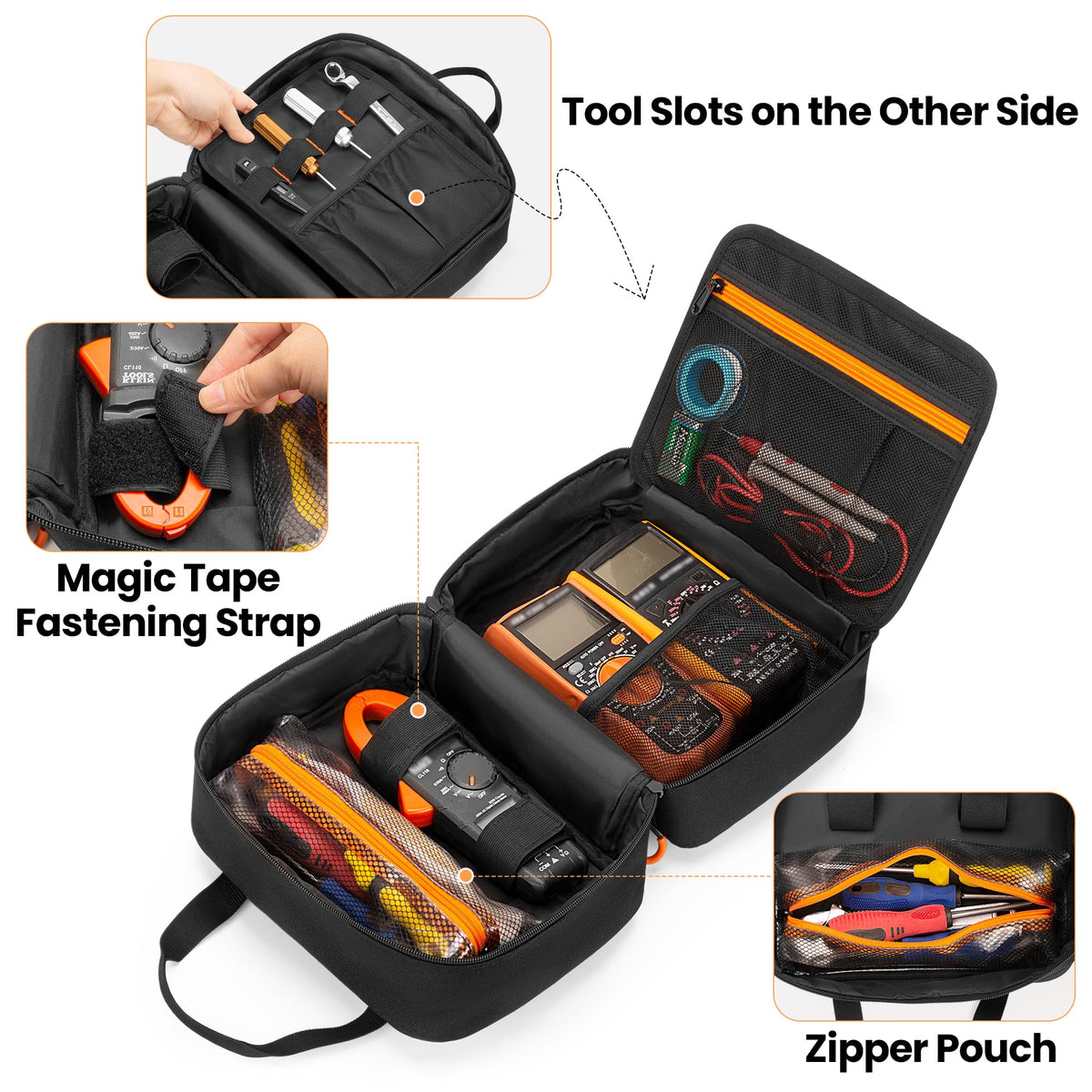 Rexmica clear PVC zip pocket displaying adapters and batteries visibly
