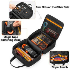 Rexmica clear PVC zip pocket displaying adapters and batteries visibly