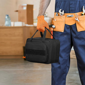 Rexmica bag in use with electrician carrying tools for on-site convenience