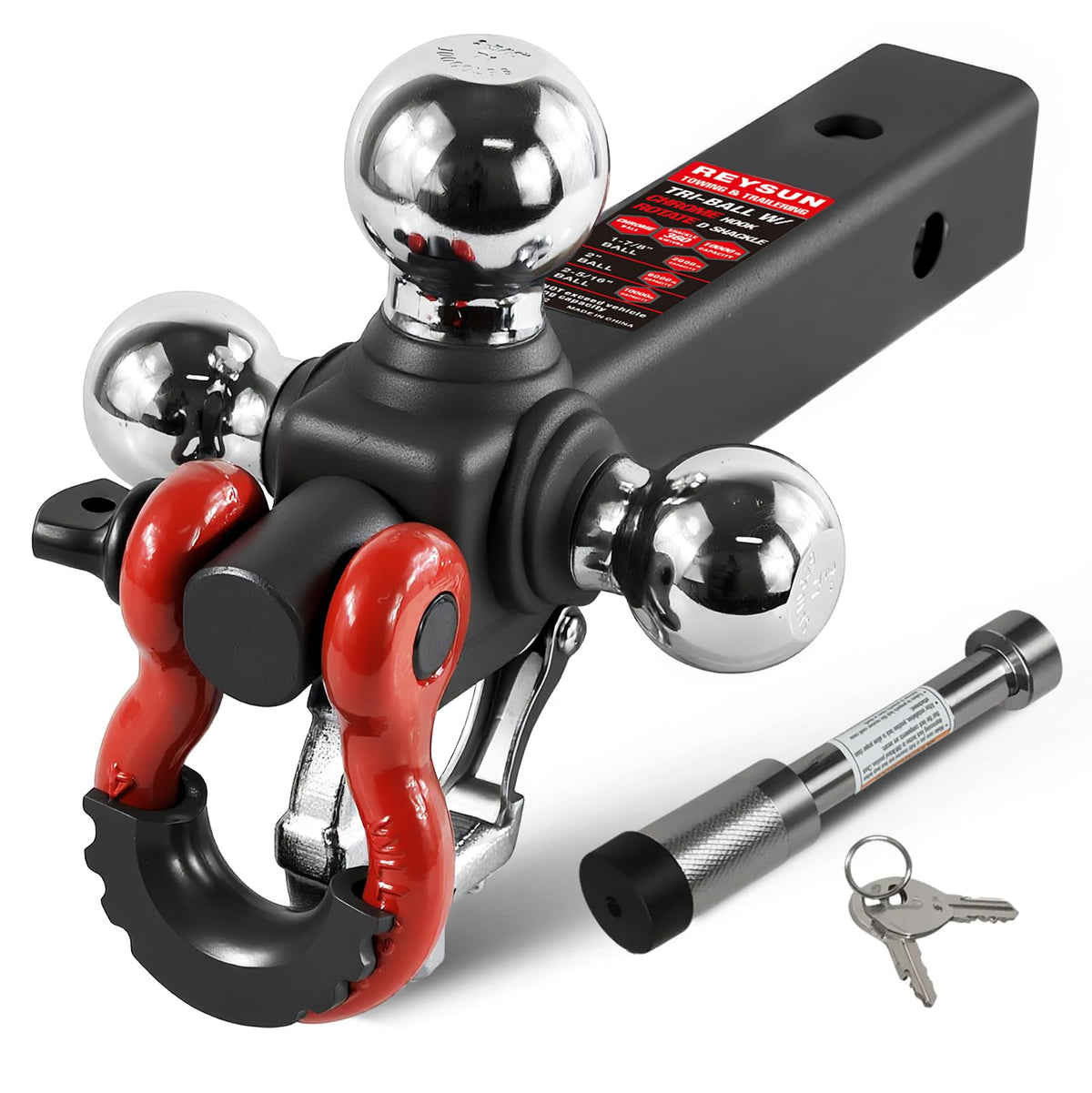 REYSUN front view of tri-ball mount showing three ball sizes and versatility