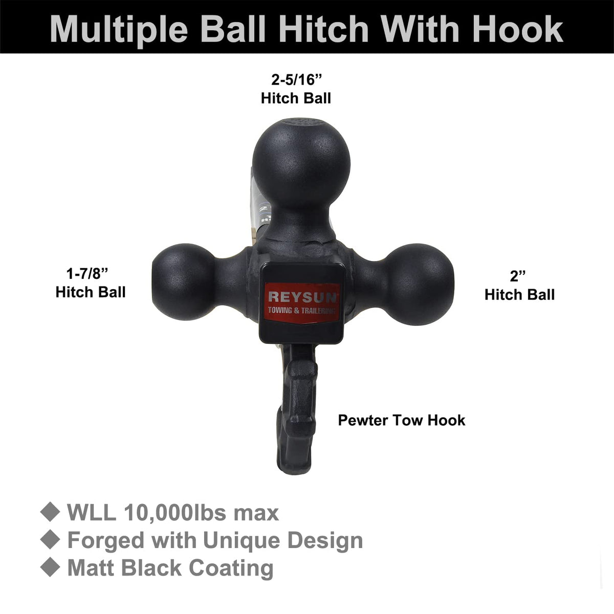 REYSUN ball mount installed in 2-inch receiver on truck, fits standard hitches