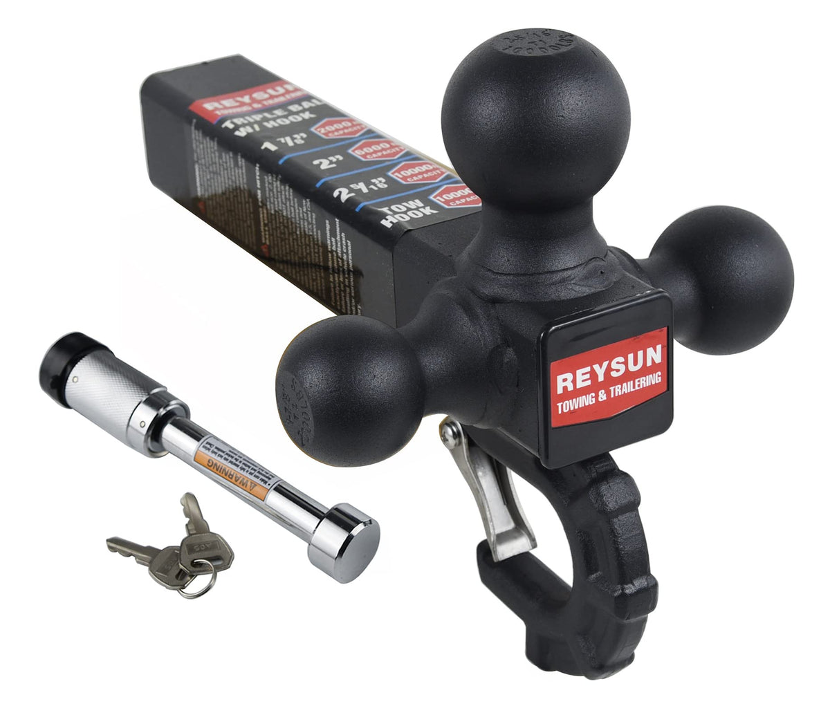 REYSUN close-up of forged tow hook with safety latch, secure recovery point