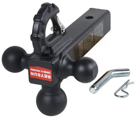 REYSUN side profile of forged tri-ball hitch highlighting matte black finish and durability