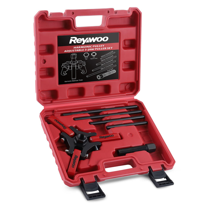 Reywoo front view of 3‑jaw puller showing durable construction and fast removal benefit