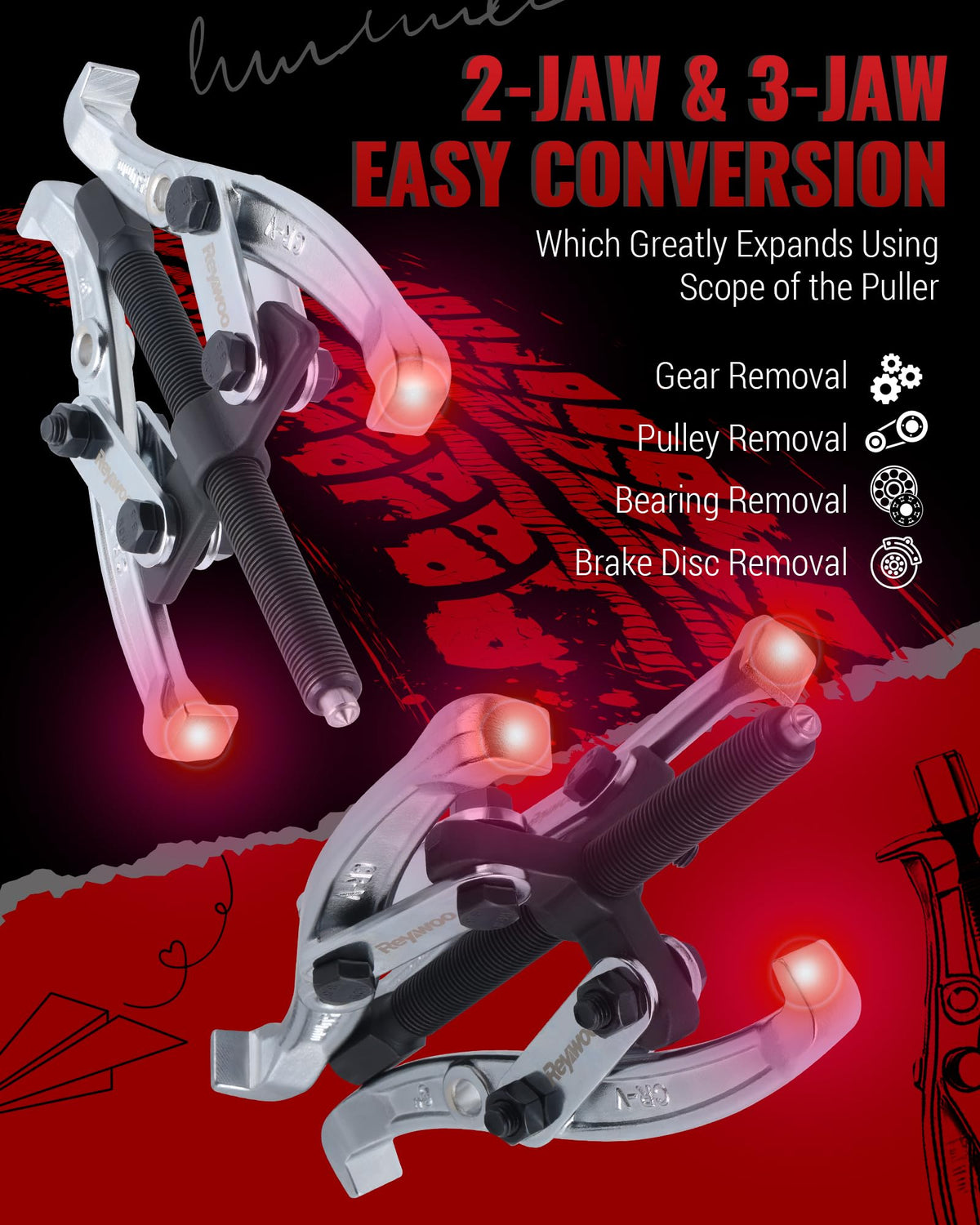 Reywoo reversible jaw detail demonstrating secure grip and inside/outside use