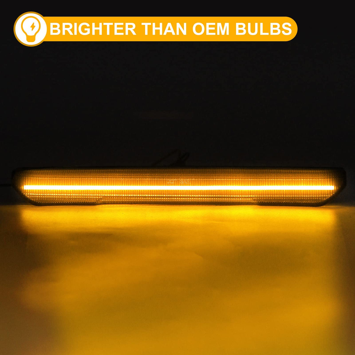 R&F Auto closeup of LED optics and anti‑scratch lens highlighting even light output