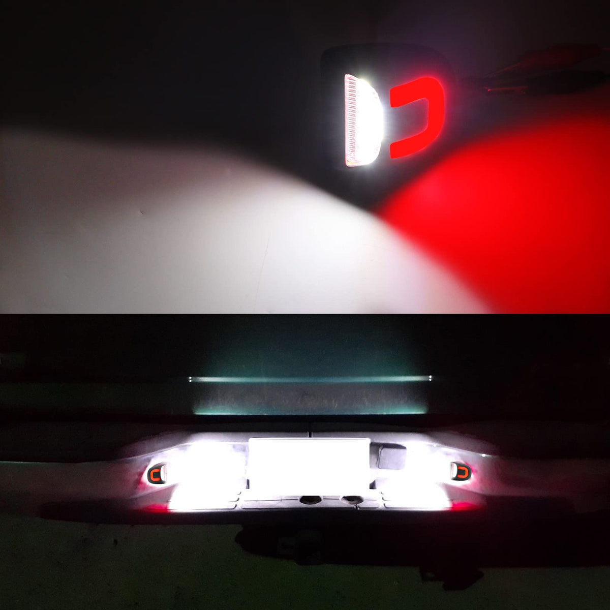 R&F Auto lit license plate at night showing clear plate readability and safety benefit