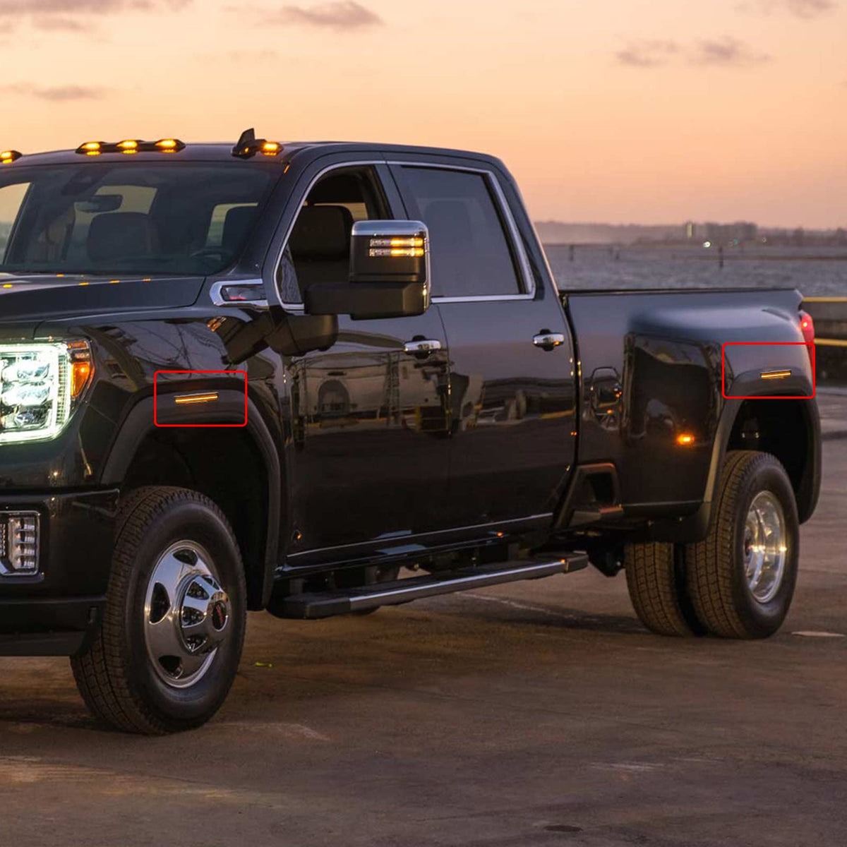 R&F Auto nighttime glow on parked Sierra demonstrating bright, uniform amber visibility