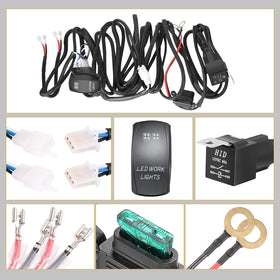 Rfroad Lighting harness laid next to tape measure showing 11.4ft length benefit: flexible mounting reach