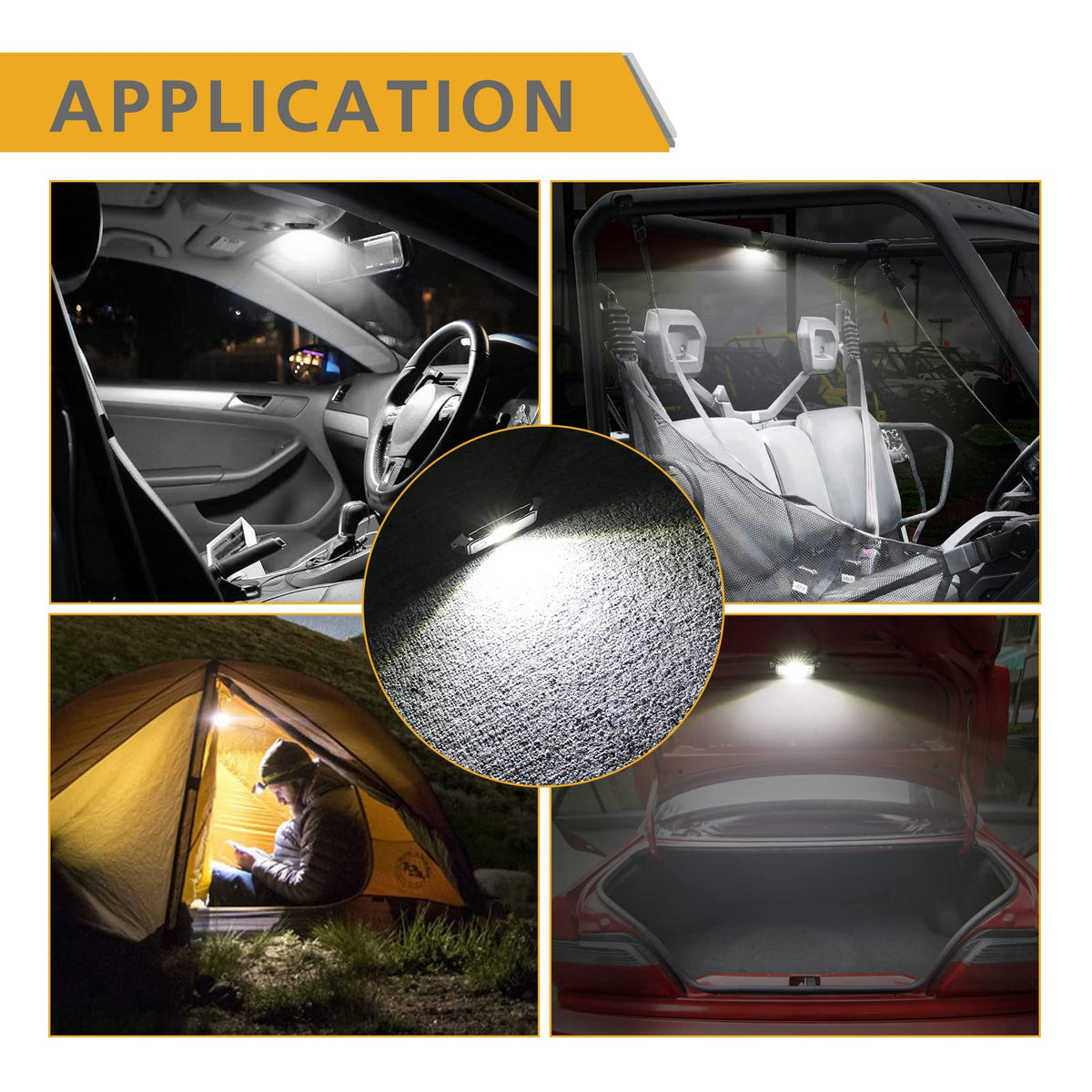 Rfroad Lighting dome light mounted on UTV roll bar providing secure, removable lighting