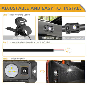 Rfroad Lighting included curved and flat mounting pads with Velcro strap for easy install