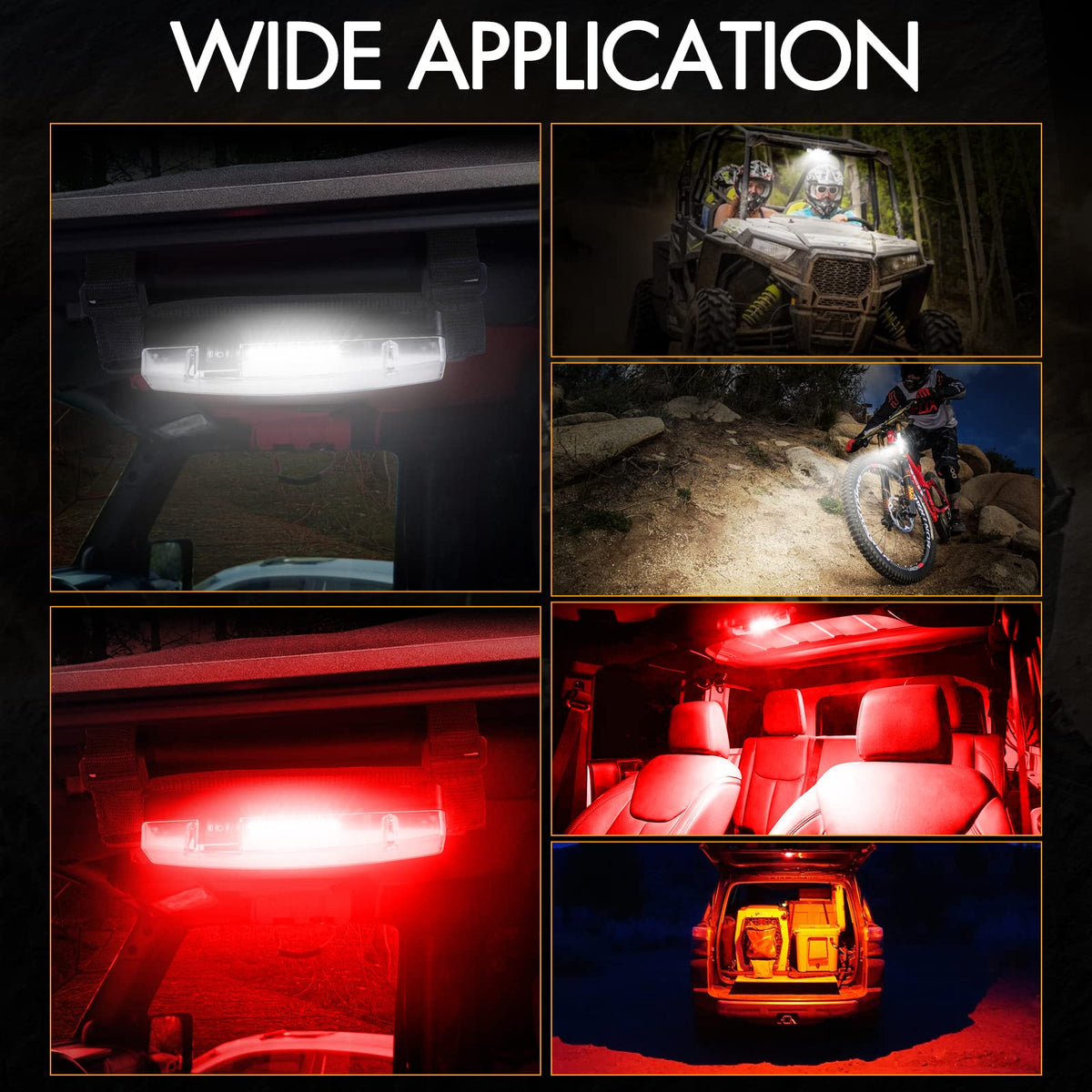 Rfroad Lighting mounted on a UTV roll bar illustrating hands-free interior lighting while driving
