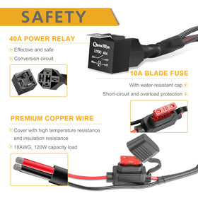 Rfroad Lighting 40A relay and 10A fuse detail showing robust circuit protection benefit