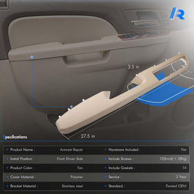 RHAOCZIYAUTO armrest next to ruler for scale, helps confirm correct size fit