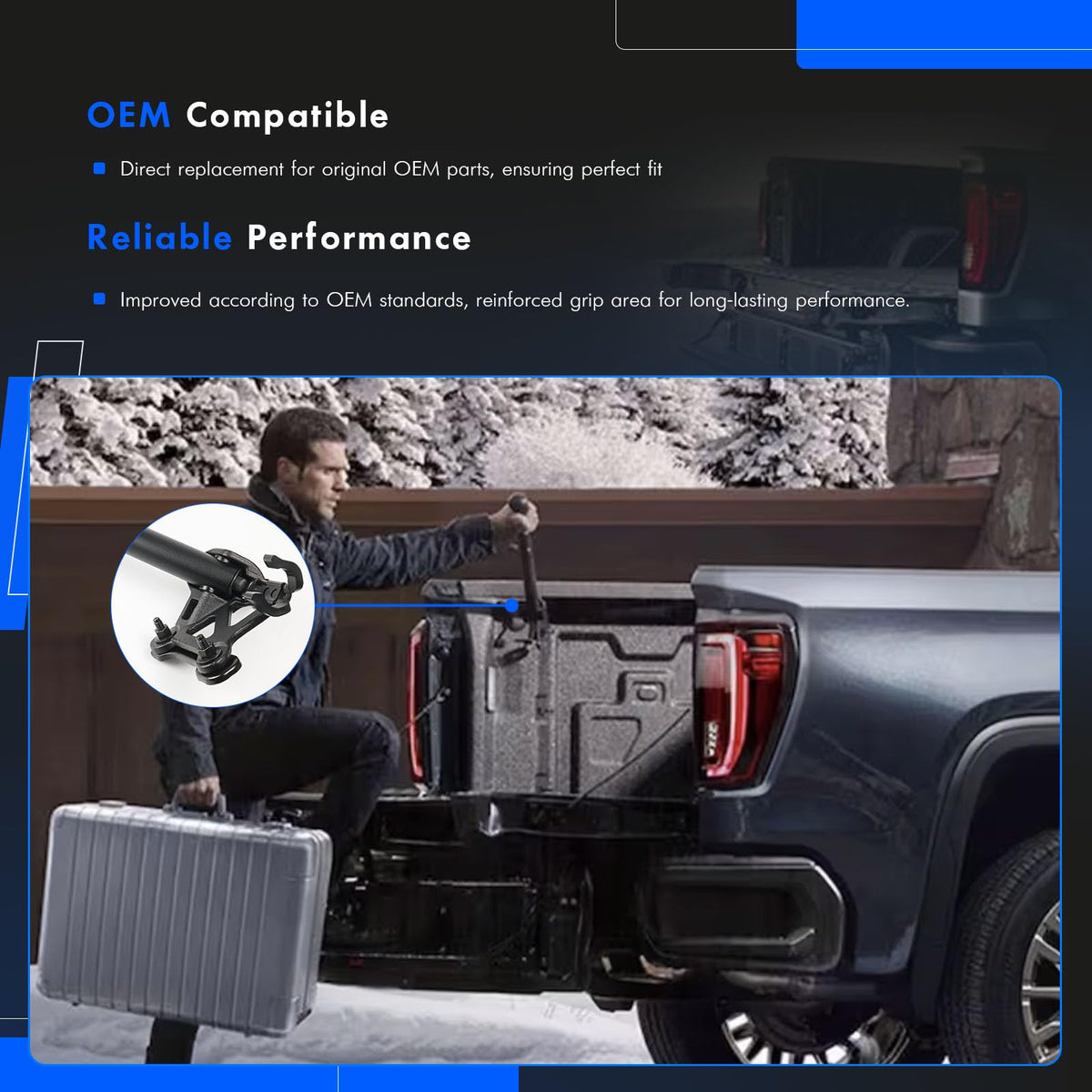 RHAOCZIYAUTO lifestyle shot of truck bed access using handle, practical everyday convenience