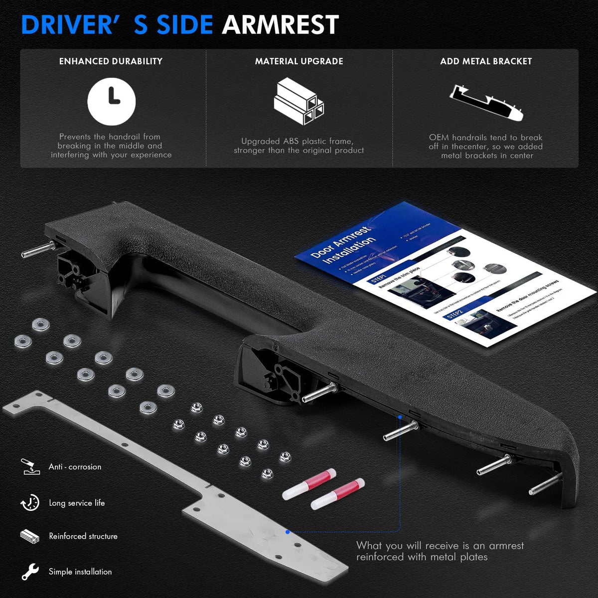 RHAOCZIYAUTO metal bracket close-up increases armrest strength