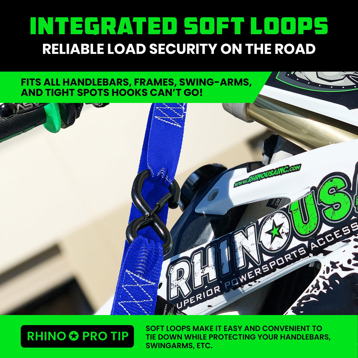 Rhino USA cam-buckle detail highlighting diamond teeth and anti-slip tension benefit