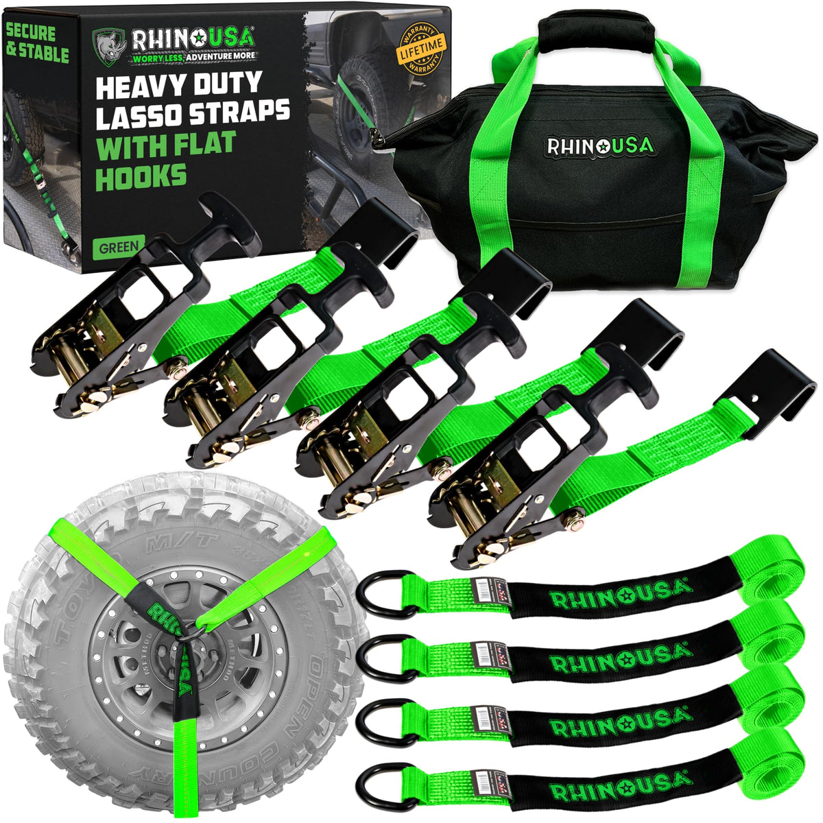 Rhino USA front pack showing complete 4-pack kit and storage bag benefit organization