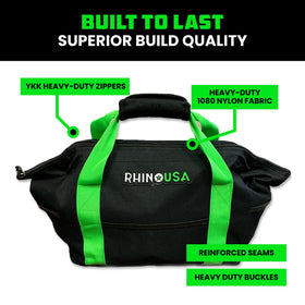 Rhino USA detailed shot of reinforced stitching and metal hardware extending product lifespan
