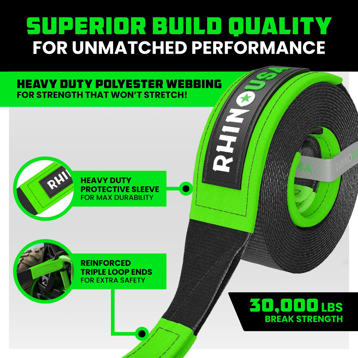 Rhino USA close-up of triple-reinforced loop ends for durability
