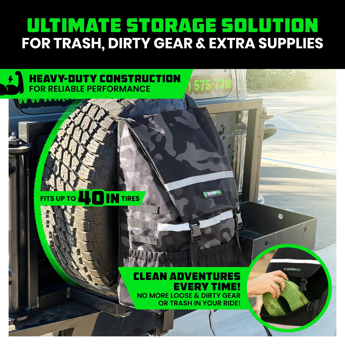 Rhino USA close-up of X-strap and buckles illustrating secure mount and trail stability
