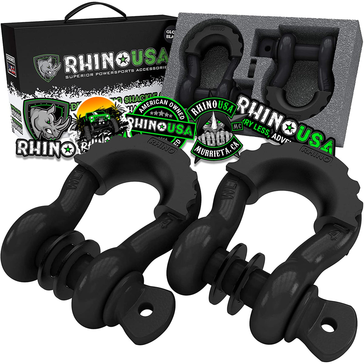 Rhino USA D ring shackles front view showing rugged build and reliability