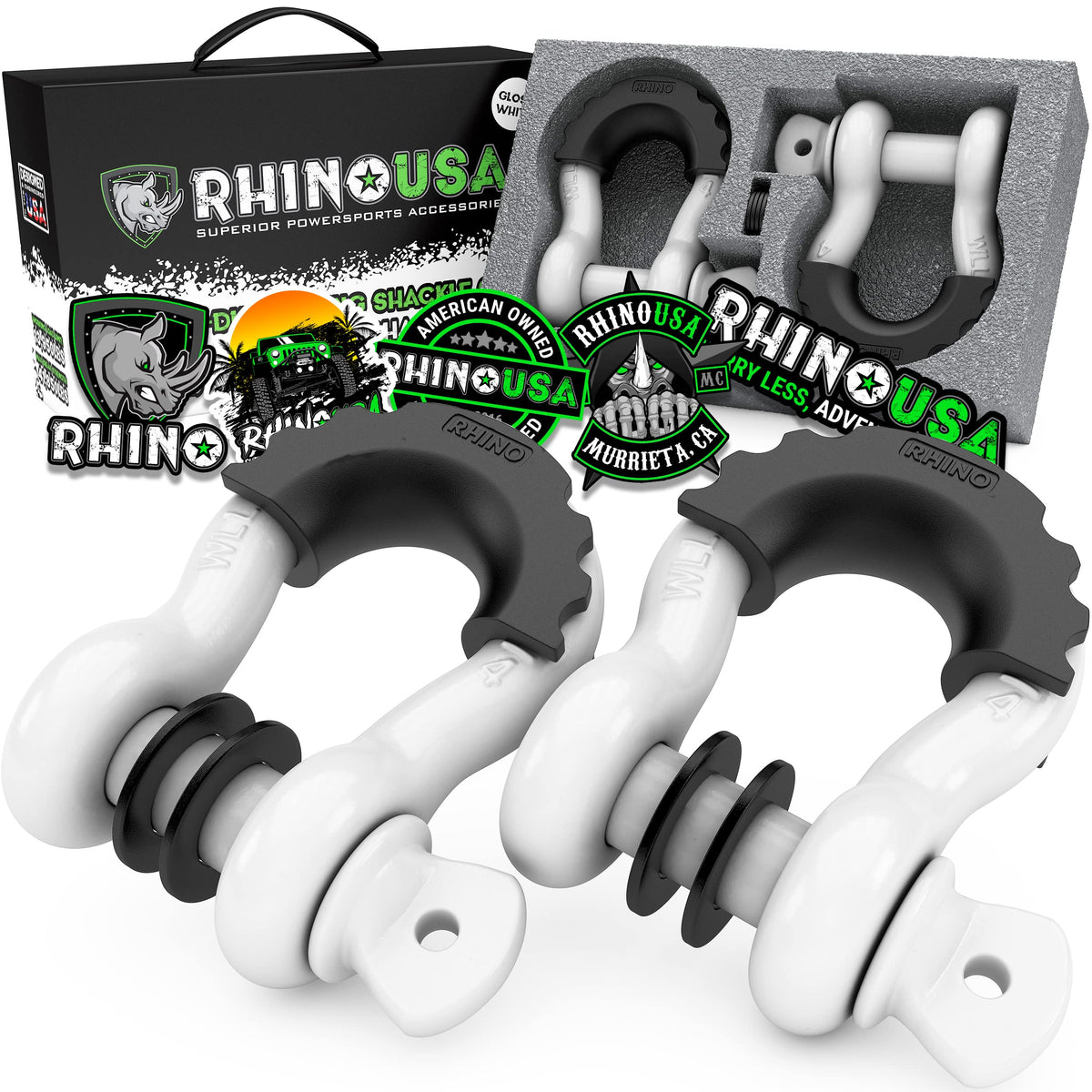 Rhino USA D ring shackles front view showing sturdy construction and heavy-duty strength