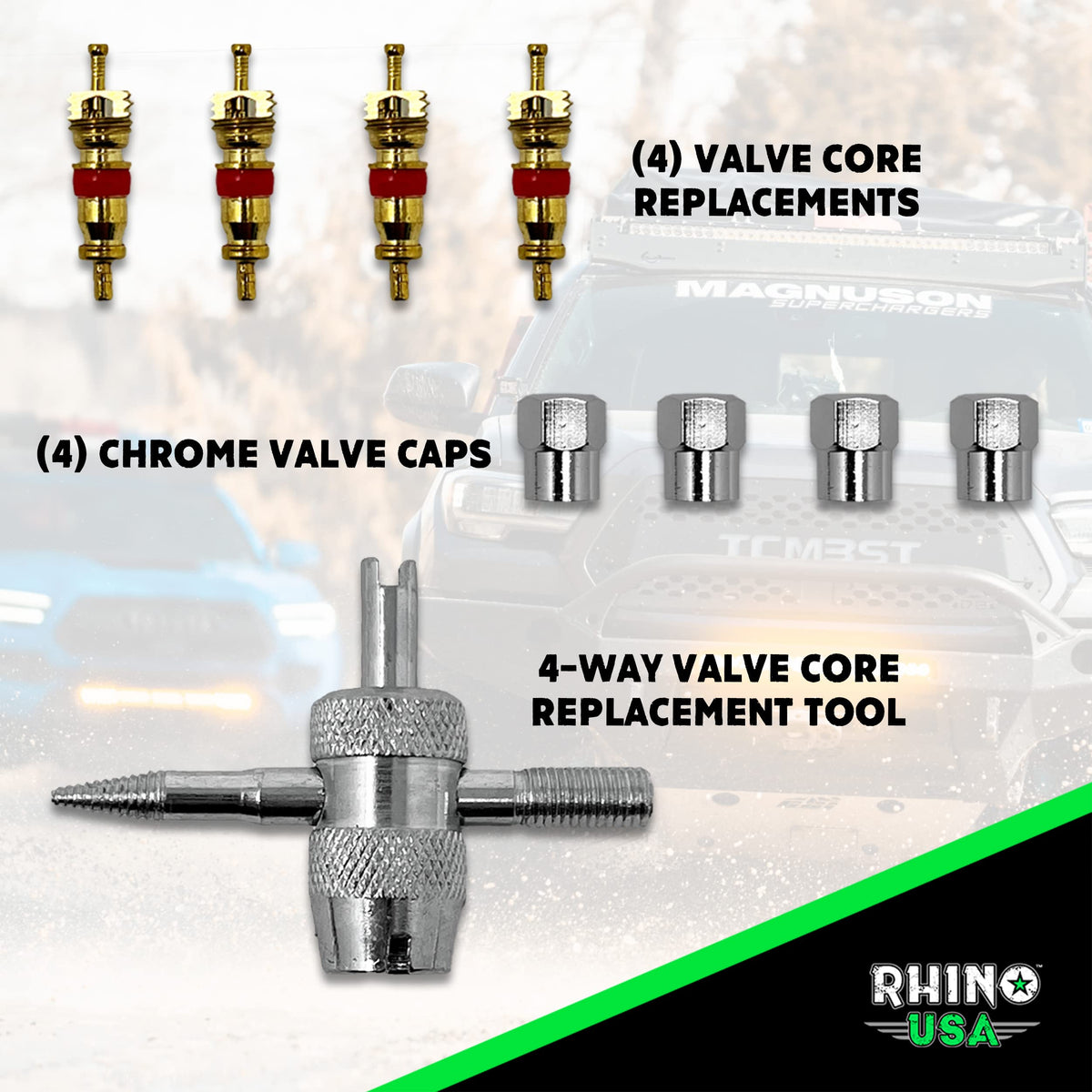 Rhino USA deflator attached to valve stem demonstrating quick secure screw-on convenience