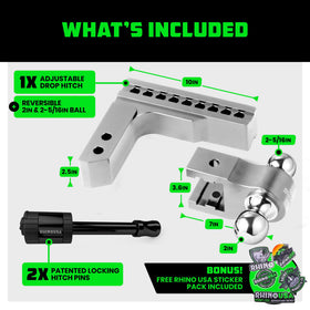 Rhino USA side view comparing drop and rise distances to show leveling capability